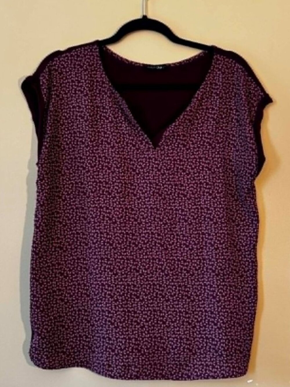 Papermoon Burgundy Mixed Media V-Neck Blouse Size M